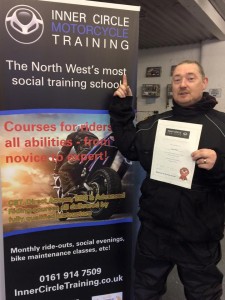 A happy Tony with his Inner Circle DAS course completion certificate after passing his motorcycle tests first time!