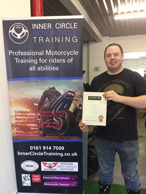 Dean, all smiles after passing his motorcycle test!