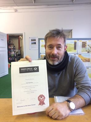 Neil with his DAS course completion certificate after passing both his motorcycle tests first time