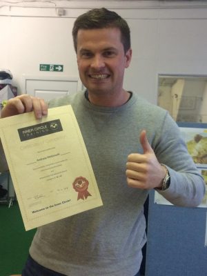 Andreas with his certificate before heading to the airport to catch his flight to Hong Kong!